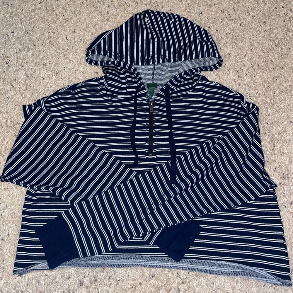 Blue and White Striped Cropped Hoodie